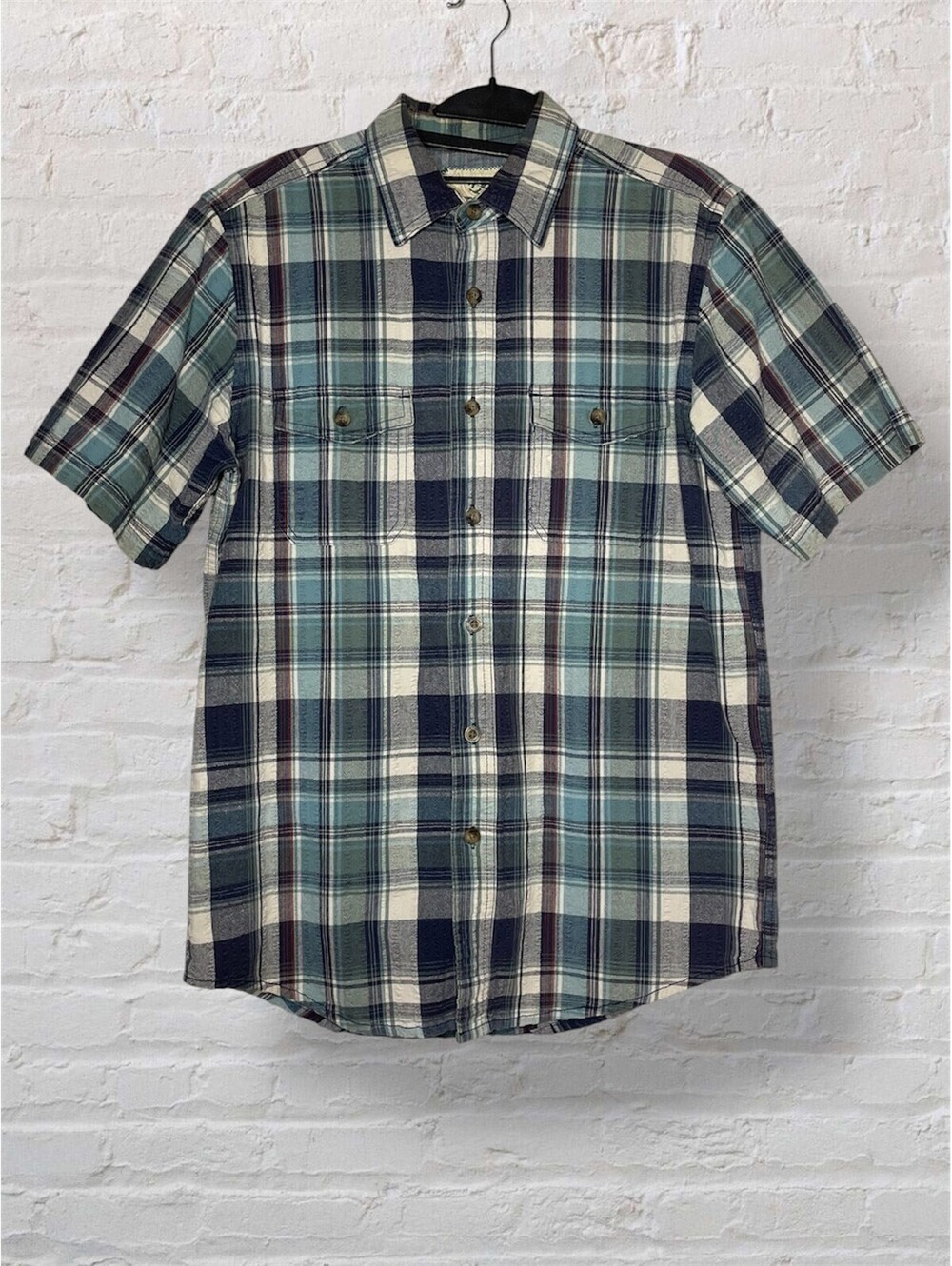 Outdoor Life Plaid Camp Seersucker Button Shirt Cotton Madras Utility Gorpcore S